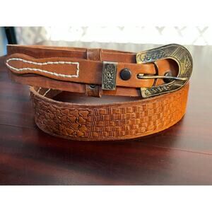 Michael Tahe Navajo Sterling Silver Belt Buckle Leather Belt Size Large 36-39"